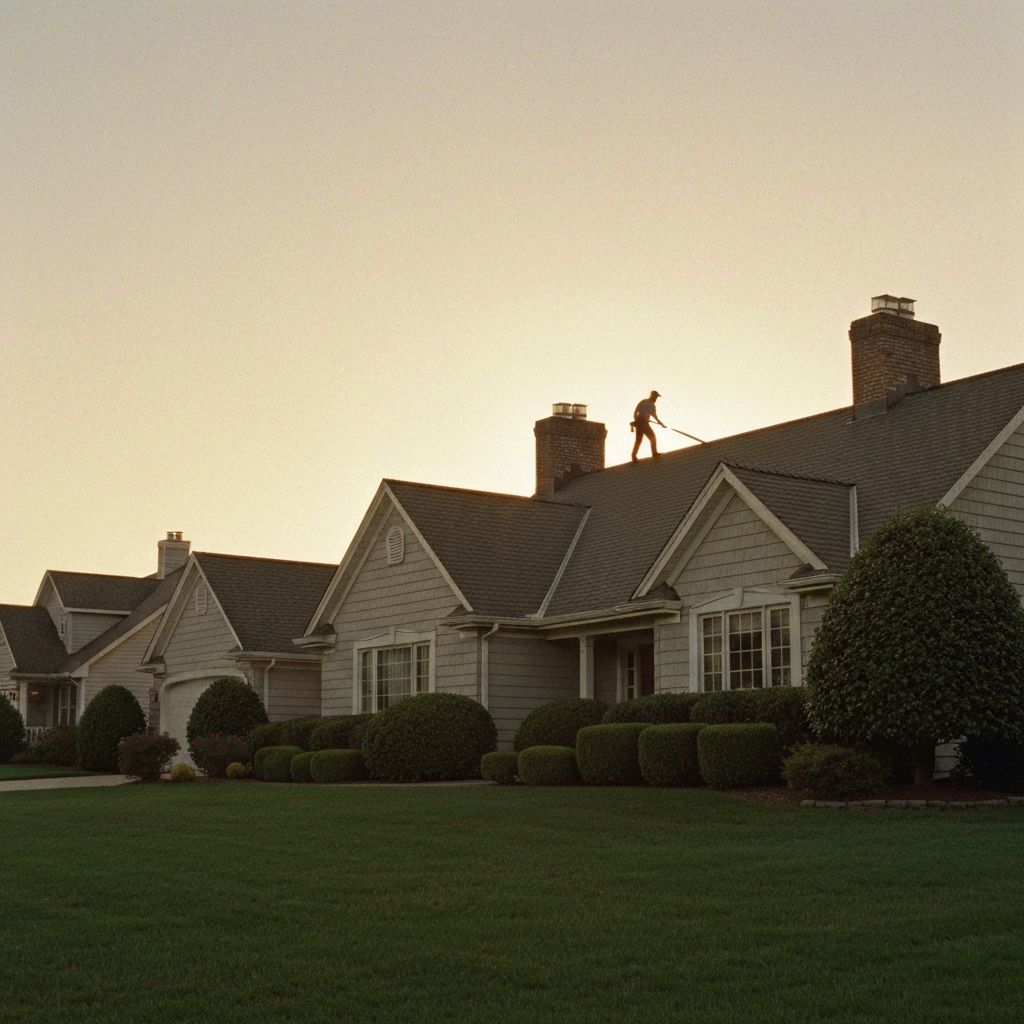 Direct Roofing crew member doing final roof inspection at sunset in Alexandria VA